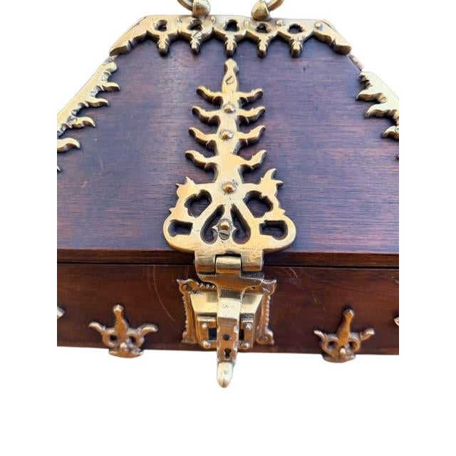 Wood 18th Century Brass Mounted and Lacquered “Marriage” Dowry Box. For Sale - Image 7 of 7