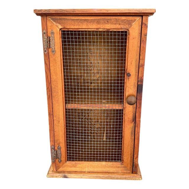 Mid Century Natural Wood Knotty Pine Cabinet, Wire Door Panel, Farmhouse, Cabin, Lodge, Rustic, Folk Art. Arts and Crafts, Ranch For Sale