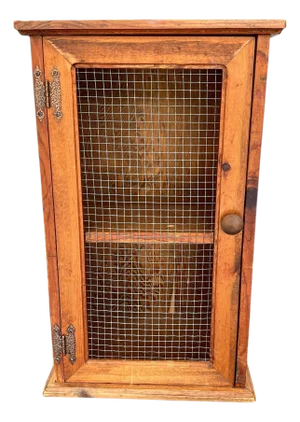 Mid Century Natural Wood Knotty Pine Cabinet, Wire Door Panel, Farmhouse, Cabin, Lodge, Rustic, Folk Art. Arts and Crafts, Ranch