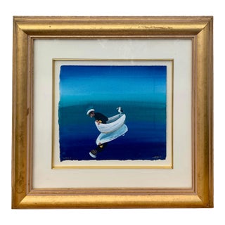 Helen Norton 1997 "The Mirror" Gouache Watercolor in Gold Frame For Sale