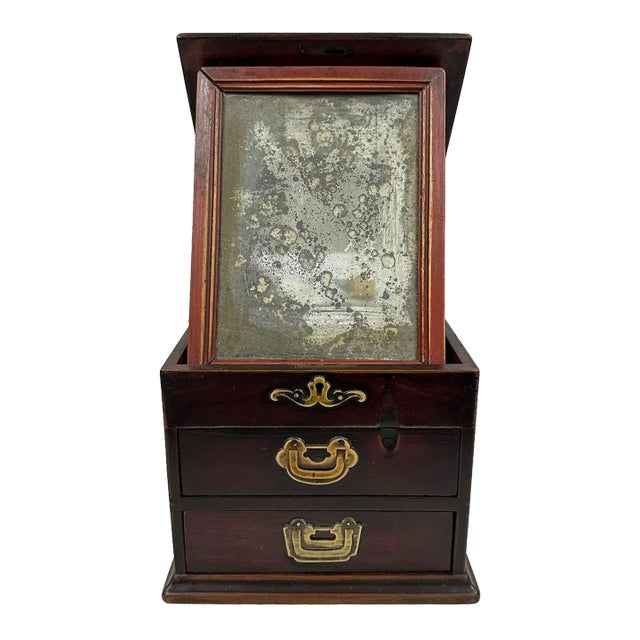 Late 19th Century Antique Chinese Wooden Jewelry Box, Cosmetic Box For Sale