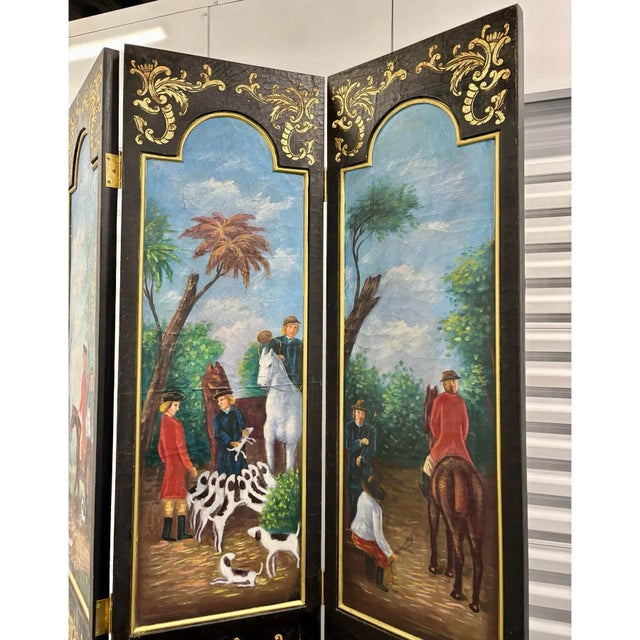 Vintage Equestrian Themed Painted Room Divider For Sale - Image 4 of 7