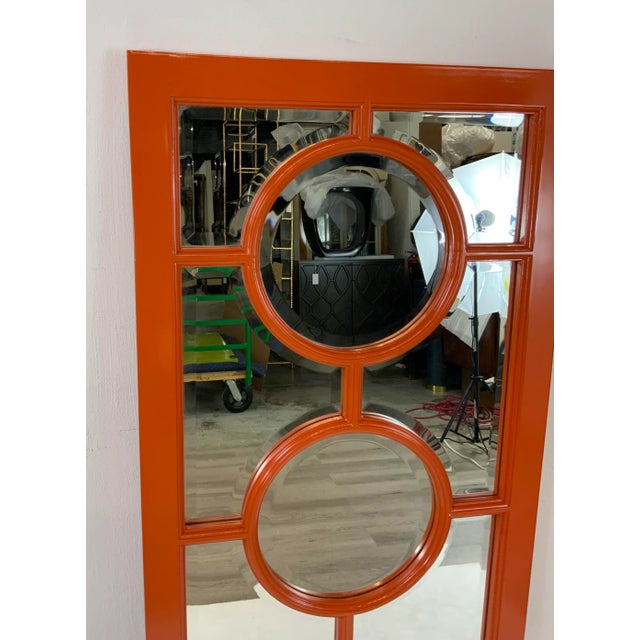 Modern Geometric Orange Lacquer Wall Mirror For Sale - Image 4 of 5