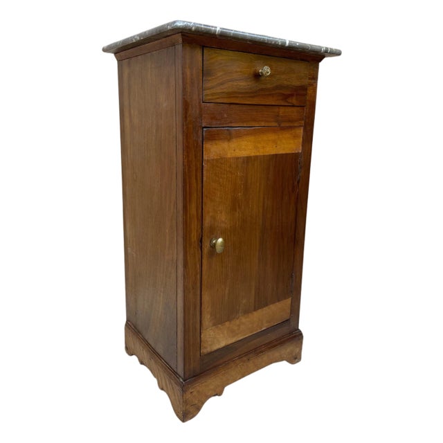 20th Century Biedermeier Nightstand with Marble Top & One-Drawer & Door, 1900s For Sale