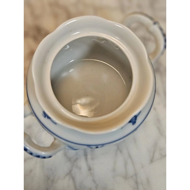 Mid-Century Modern Vintage MCM Porsgrund Porcelain Handpainted Blue White Floral Creamer Sugar Bowl For Sale - Image 3 of 7