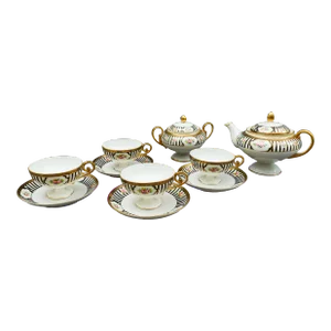Mid 20th Century Nippon Japan Hand Painted Pink Roses Gold Gilded Tea Set - No Creamer- 12 Pieces
