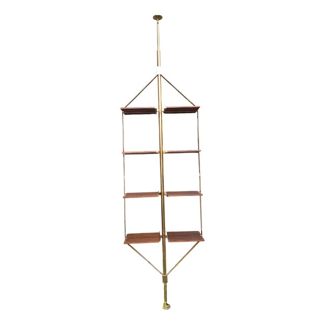 Floor-to-Ceiling Bookcase in Brass and Wood from Fedele Papagni For Sale