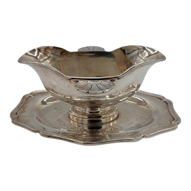 Antique French Christofle Silver Plate Sauce Boat With Underplate, Circa 1905 For Sale