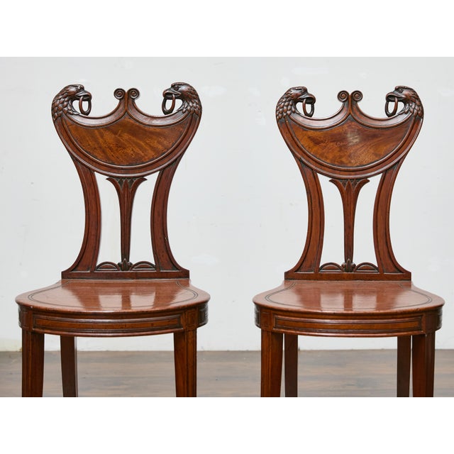 19th Century Pair of English Mahogany Hall Chairs with Carved Eagle Heads, 19th Century For Sale - Image 5 of 11