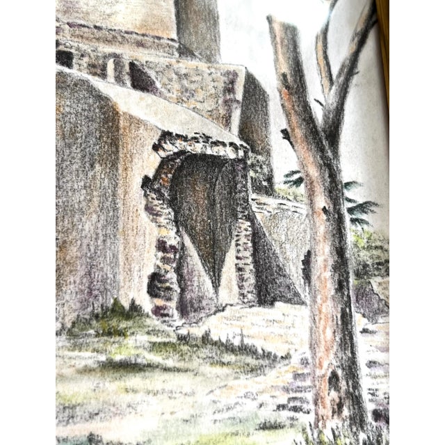 Mid 20th Century Vintage French Provincial Roman History Original Drawing of La Tour Magne in Nimes Southern France Signed by Artist Bonnefoi, Framed. For Sale - Image 5 of 12