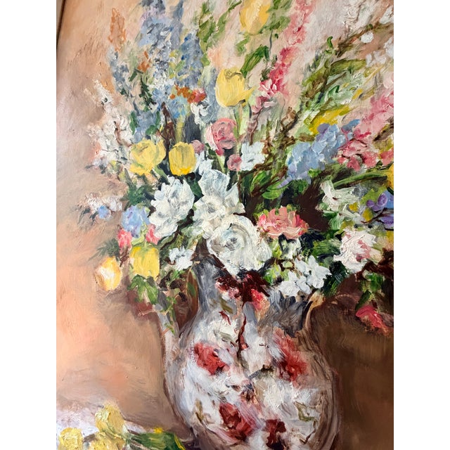 Vintage Floral Still Life Oil Painting by Rosalie Swerett in Ornate White Frame For Sale - Image 17 of 17