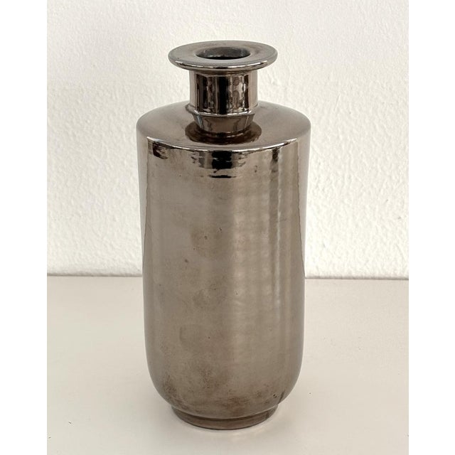 Mid-Century Modern Mid-Century Italian Metallic Ceramic Vase by Aldo Londi for Bitossi, 1960s For Sale - Image 3 of 11
