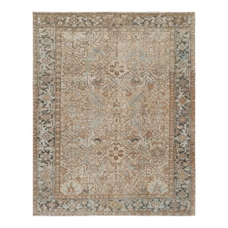 Vintage Turkish Rug in Beige-Brown and Blue Geometric Patterns, From Rug & Kilim For Sale