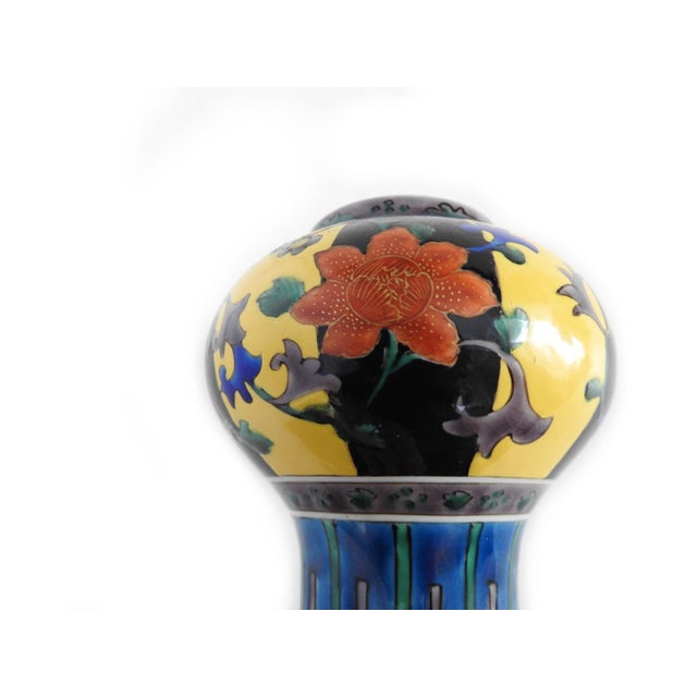 Paint Antique Ao-Kutani Yoshidaya Style Art Deco Pedestal Vase Fuku Mark C. 1920s–1940s For Sale - Image 7 of 15