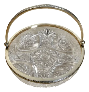 19th Century Russian Silver & Cut Glass Swing-Handled Basket