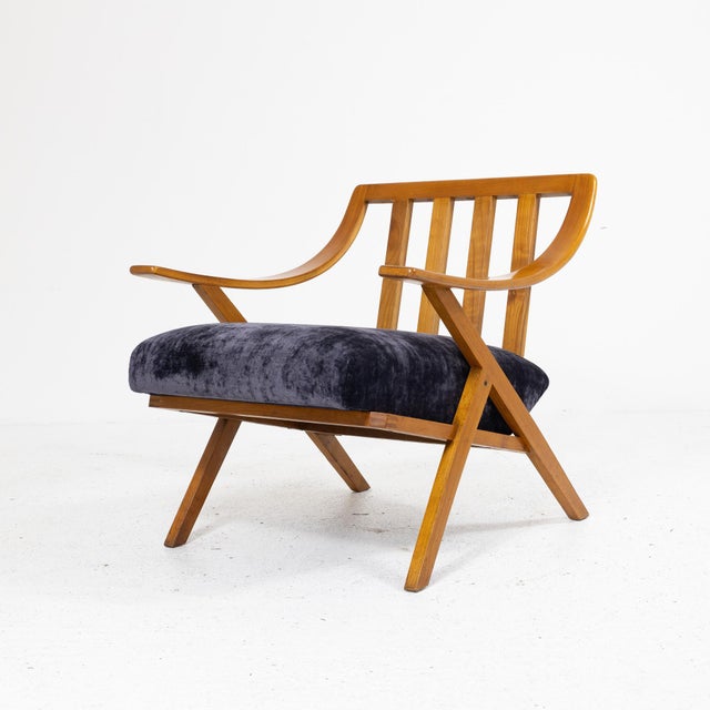Cherry Wood and Velvet Armchair, 1960s For Sale - Image 15 of 15