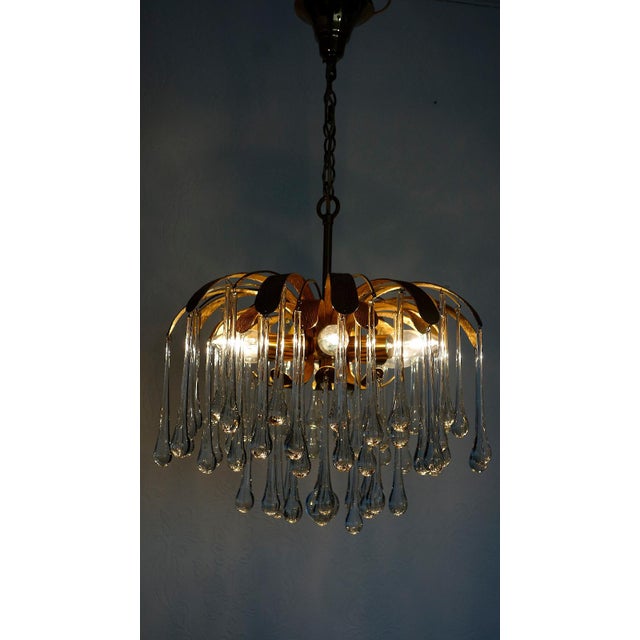 Metal Brass and Crystal Drop Chandelier from Palwa, 1960s For Sale - Image 7 of 11