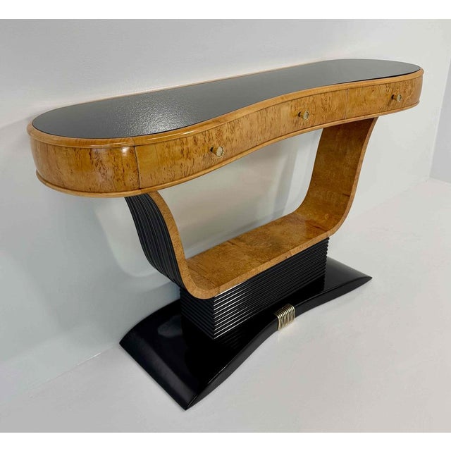 1940s Italian Art Deco Console in Birch Burl and Black Lacquer by Osvaldo Borsani, 1940s For Sale - Image 5 of 13