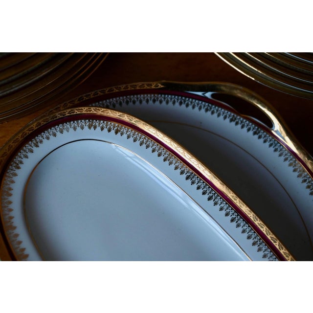 Gold and Burgundy Limoges Porcelain Dinner Service, 1950s For Sale - Image 6 of 9
