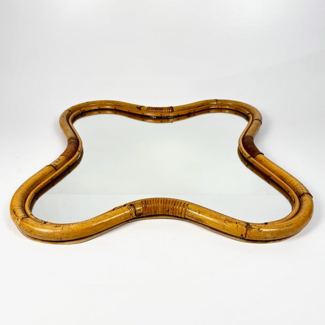 1960s Mid-Century Curved Bamboo Wall Mirror, Italy, 1960s For Sale - Image 5 of 8