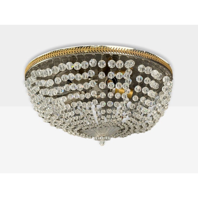 Neoclassical, Basket Flush Mount Ceiling Light, Bronze, Crystal, France, 20th C. For Sale - Image 9 of 14