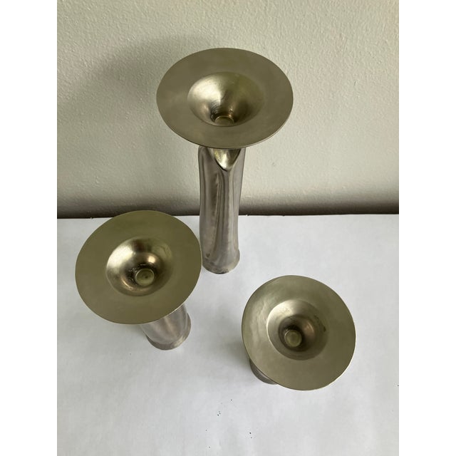Thomas Roy Markusen Thomas Roy Markusen, Set of 3 Brutalist Nickel Vessels or Candleholders, #106d, Signed For Sale - Image 4 of 9