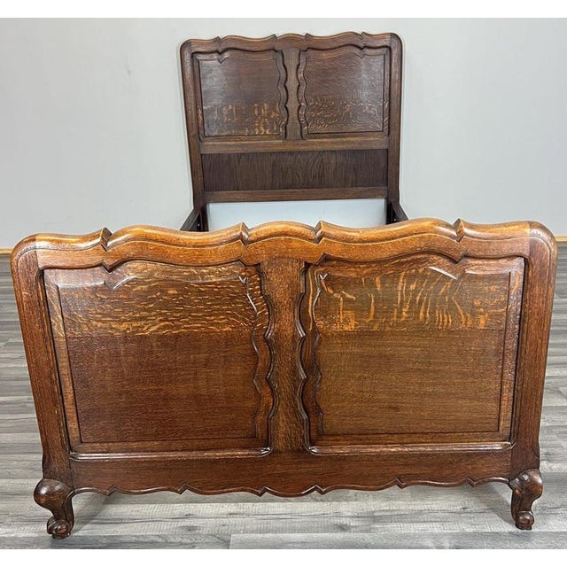 Vintage French Louis XVI Style Oak Single Bed Frame with Carved Headboard For Sale - Image 3 of 14