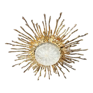 Late 20th Century Claude Boeltz Exploded Bronze & 24-Karat Gold Sunburst Flush Mount