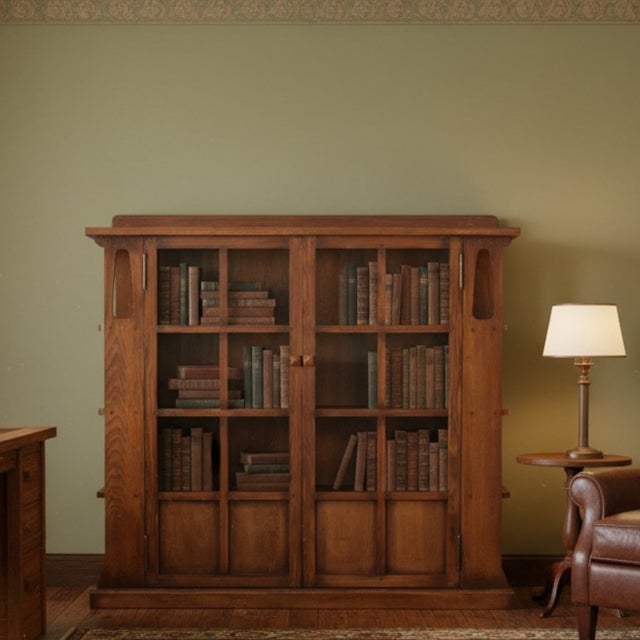 Mission Double Door Bookcase With Side Shelves - Walnut (W1) For Sale In Chicago - Image 6 of 8
