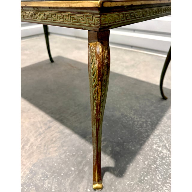 Metal Mid 20th Century French Bronze, Iron and Églomisé Glass Coffee Table With Greek Key Frieze For Sale - Image 7 of 8