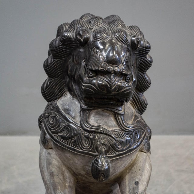 Carved Black Granite Chinese Foo Dog Boundary Markers a Pair Chairish