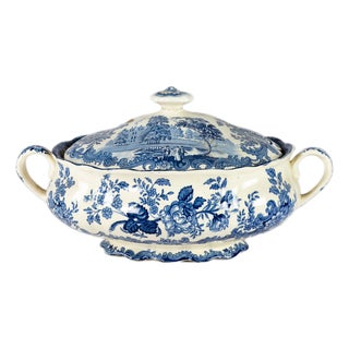 Avon Scenes Tureen in Blue Staffordshire, 1920s For Sale
