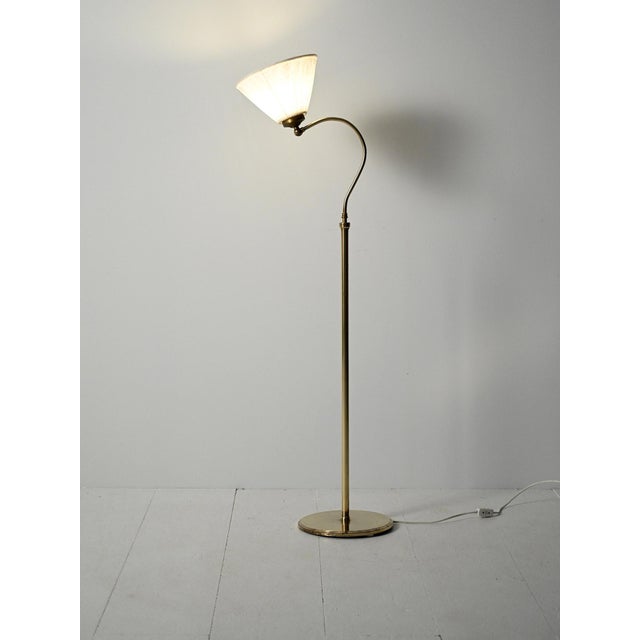 Scandinavian Curved Neck Brass Floor Lamp, 1950s For Sale - Image 3 of 10