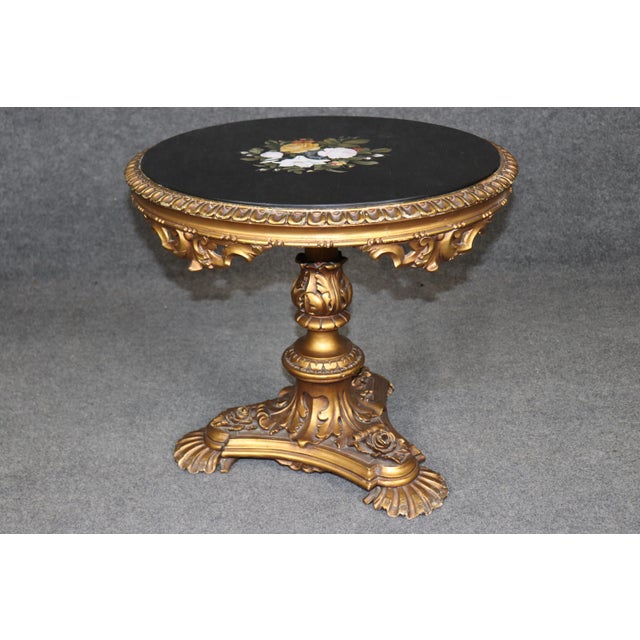 Late 20th Century Antique Italian Pietra Dura Florentine Table With Ornate Carved Gilt Base For Sale - Image 5 of 14