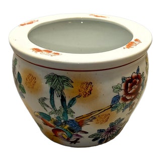 Mid 20th Century Chinese White Flora Fauna Koi Fish Planter For Sale