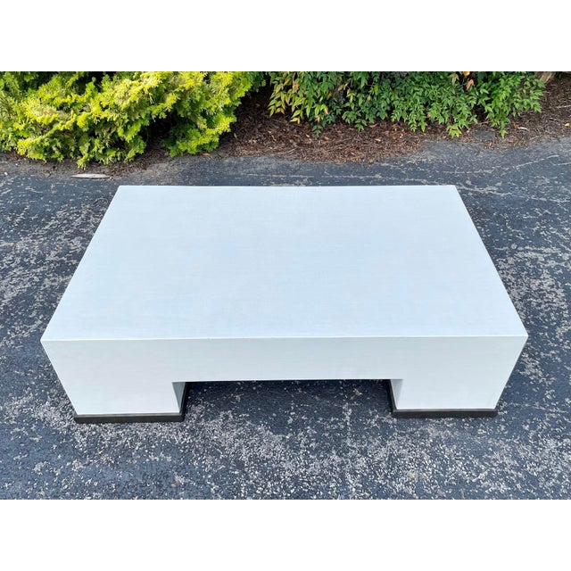 Postmodern 20th Century Karl Springer Style Postmodern Linen-Wrapped Coffee Table For Sale - Image 3 of 12