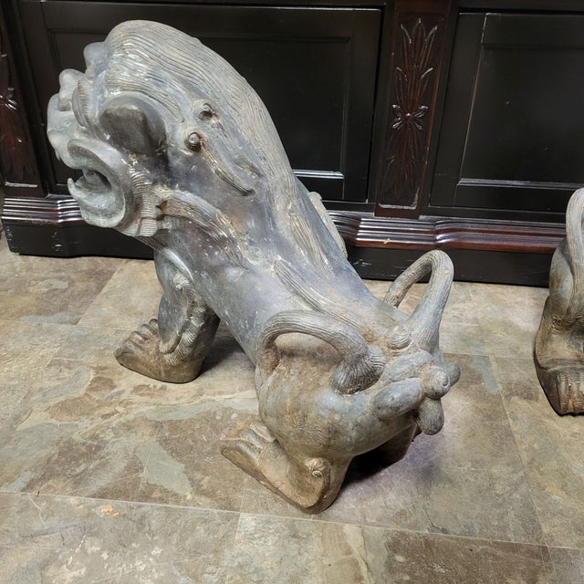 Antique Chinese Bronze Guardian Foo Dogs - A Pair For Sale - Image 10 of 12