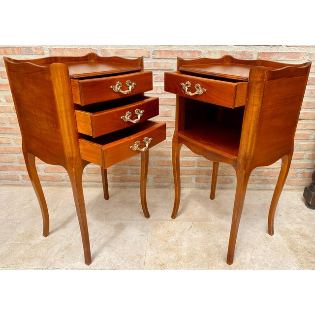 French Cherry You and Me Nightstands with Drawers and Open Shelf, 1960s, Set of 2 For Sale In Miami - Image 6 of 18