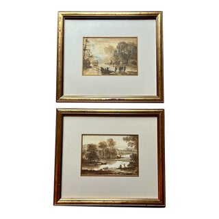 Pair of English Claude Lorraine Landscape Prints in Gold Frames For Sale