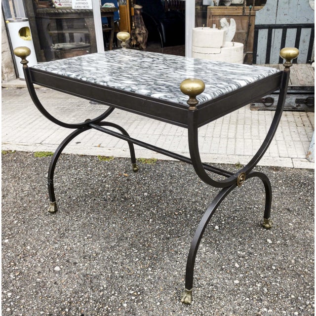 Coffee Table in Wrought Iron & Marble Top, Italy, 1980s For Sale - Image 3 of 8