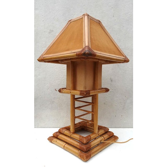 Bamboo Rattan Pagoda Table Lamp, Italy, 1990s For Sale - Image 4 of 18