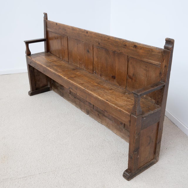 Antique Wooden Bench with Paneled Back, 1880 For Sale - Image 3 of 11