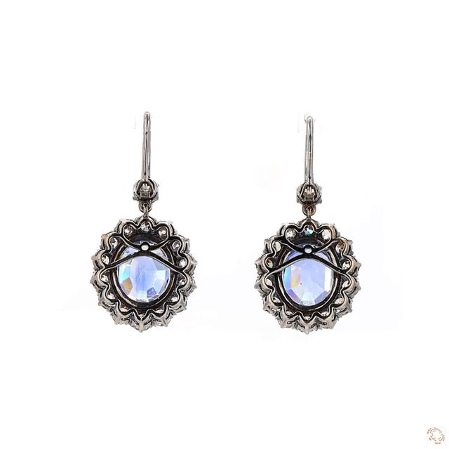 4.47 Carat Round Brilliant Cut Diamond Blue Sapphire Gold Earrings, Pair For Sale In New York - Image 6 of 9