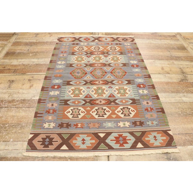 Textile Vintage Persian Shiraz Kilim Rug - 03'08 X 05'07 For Sale - Image 7 of 10