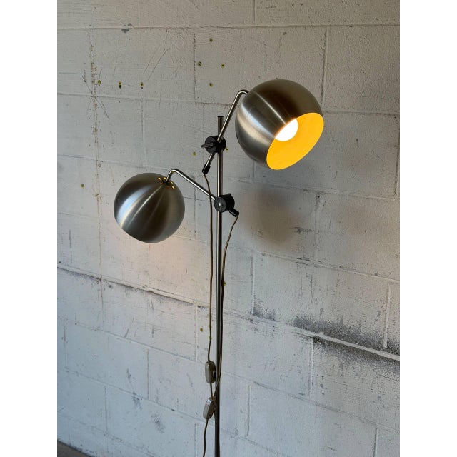Metal 1970s Mid-Century Modern Brushed Steel Dual Globe Floor Lamp For Sale - Image 7 of 12