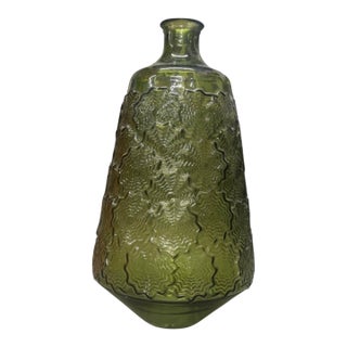 Vintage-Inspired Olive Green Textured Glass Bottle Floor Vase For Sale