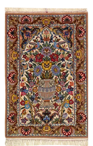 Beige Color Fine Hand Knotted Persian Silk & Wool Isfahan 2'4'' X 3'7''