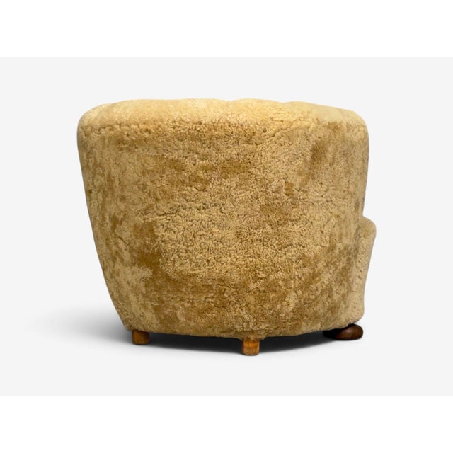 Danish Modern, Banana Style Tub Chair, Beech, Honey Sheepskin, Denmark, 1930s For Sale - Image 12 of 13