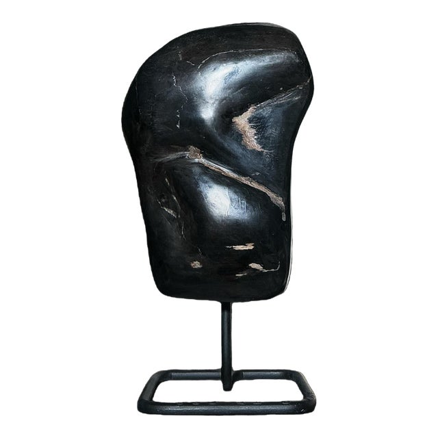 Mid 20th Century Petrified Wood Specimen on Metal Stand – Natural Stone Display – 10.5” H For Sale