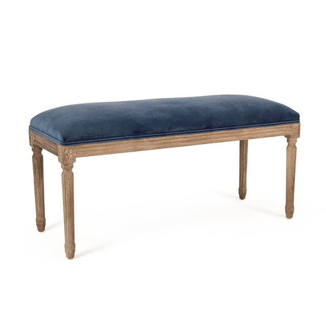 The Blue Velvet Lille Bench from Zentique brings bold color to the classic French bench silhouette. Deep navy blue velvet...